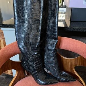 Nine West Black Croc-Embossed Heeled Boots